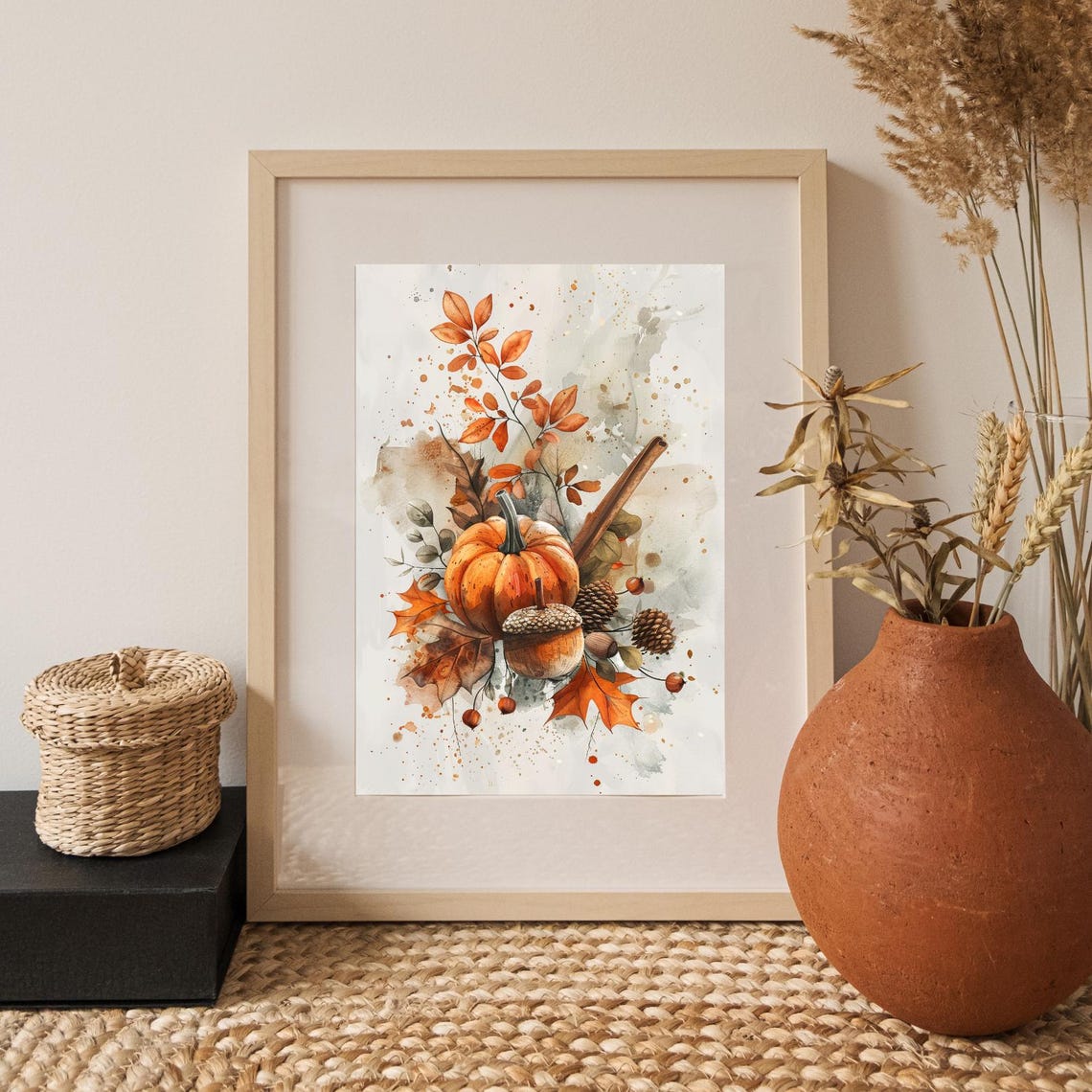 Pumpkin Acorn Pinecone Autumn Bouquet Watercolour Fall Poster - Image 3