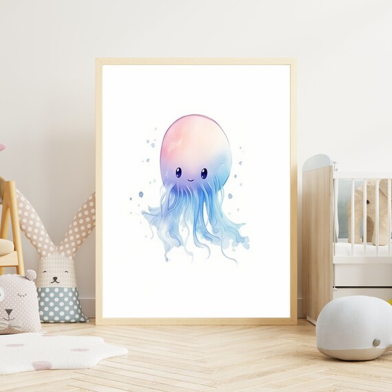 Childrens Picture Jellyfish 1 Poster On Matte Premium Paper Childrens Room Animal Poster Decoration Wall Decoration