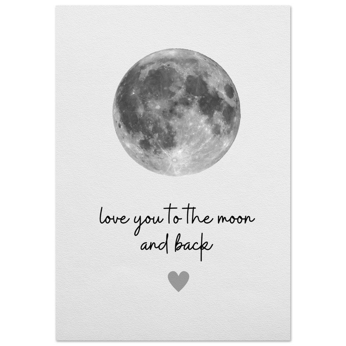 Love You To The Moon And Back Script Heart Romantic Quote Poster - Image 2