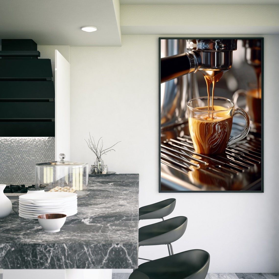 Espresso Pouring into Glass Cup Coffee Photography Art Poster - Image 3