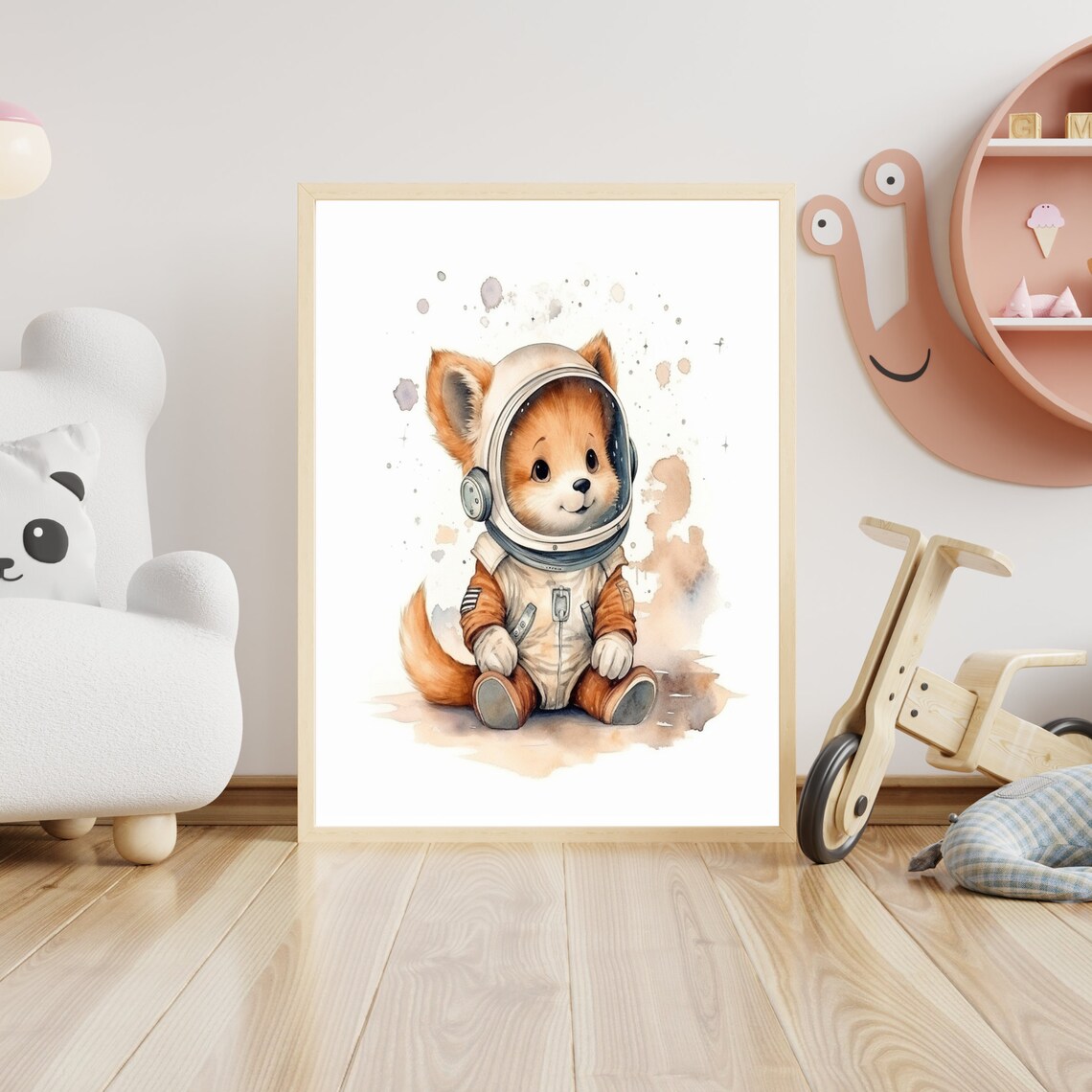 Cute Fox Astronaut Suit Watercolor Baby Nursery Animal Poster - Image 4