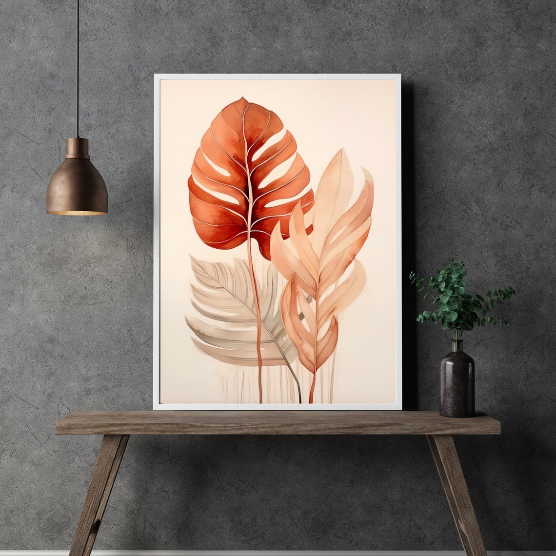 Terracotta Monstera Leaves Watercolour Botanical House Plant Poster - Image 3