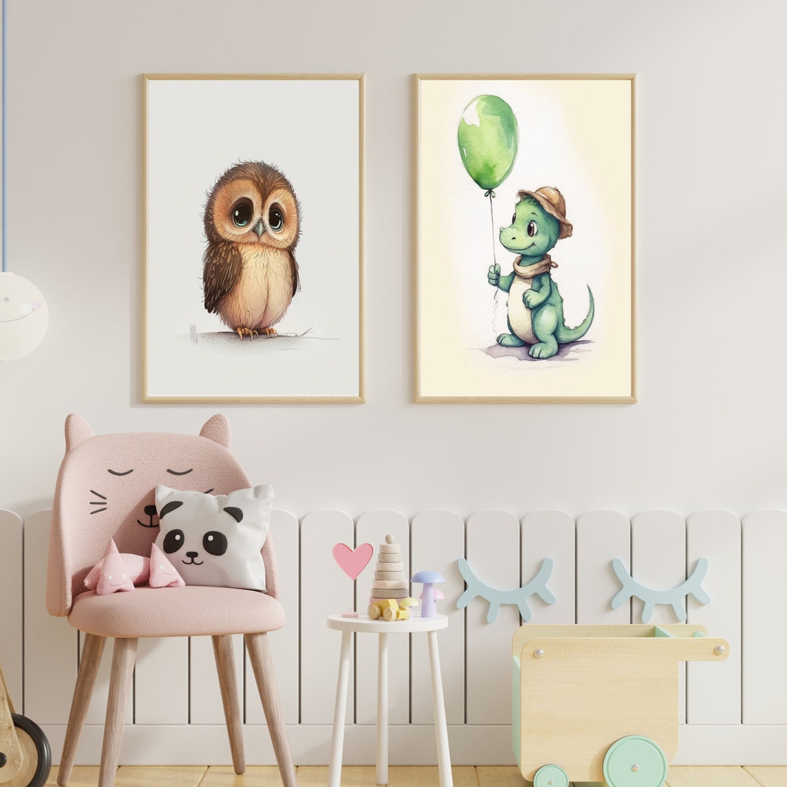 Adorable Baby Owl With Big Green Eyes Watercolor Nursery Poster - Image 3