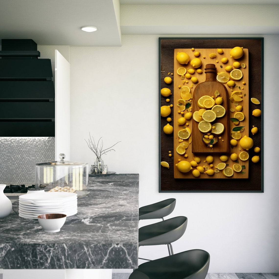 Lemons Overhead Flat Lay Wooden Bottle Board Cheerful Citrus Poster - Image 3
