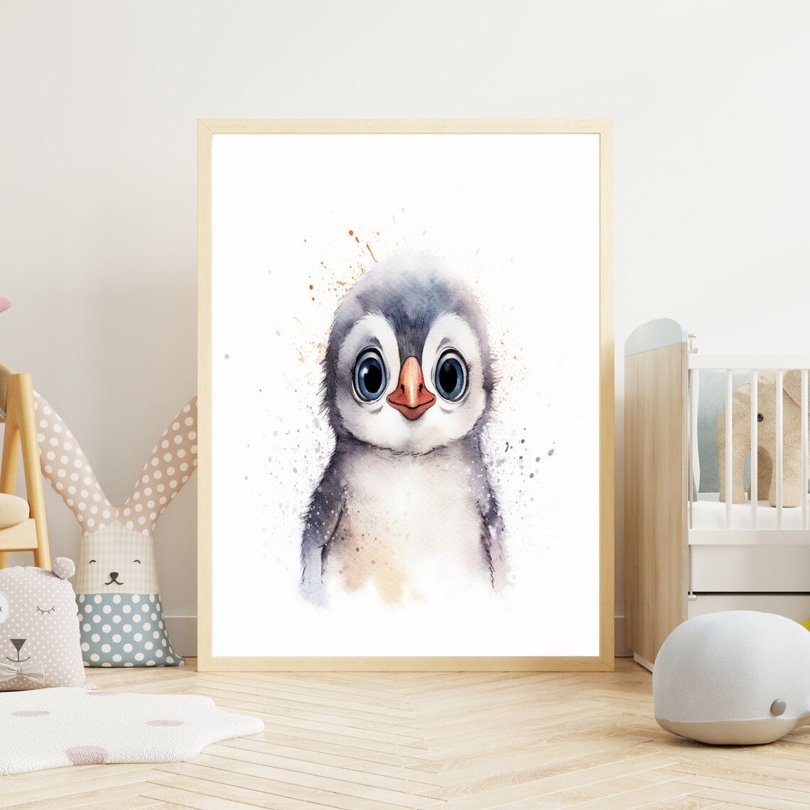 Adorable Baby Penguin Portrait Watercolor Nursery Art Poster