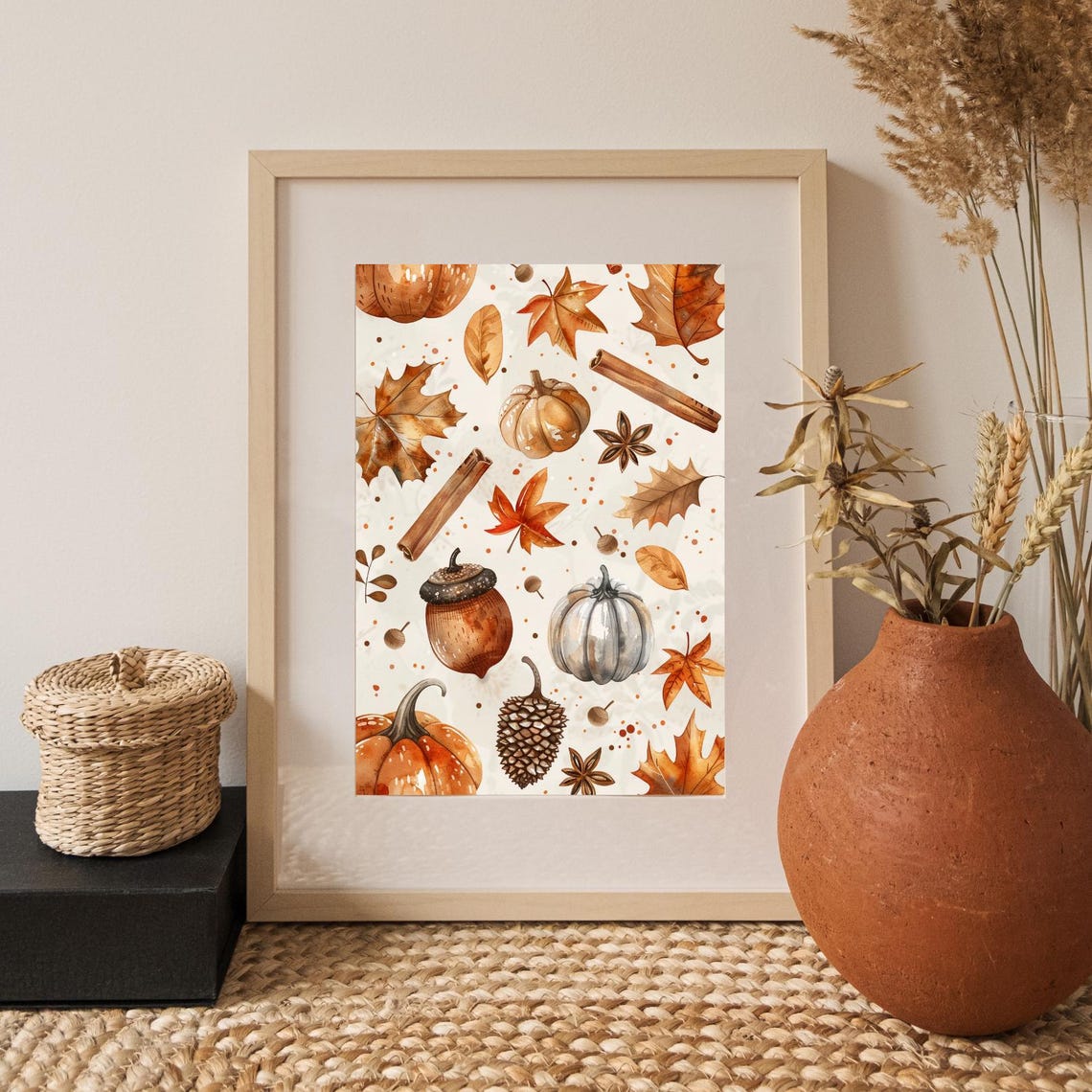 Autumn Pumpkins Acorns Cinnamon Pinecones Watercolour Fall Poster - Image 3