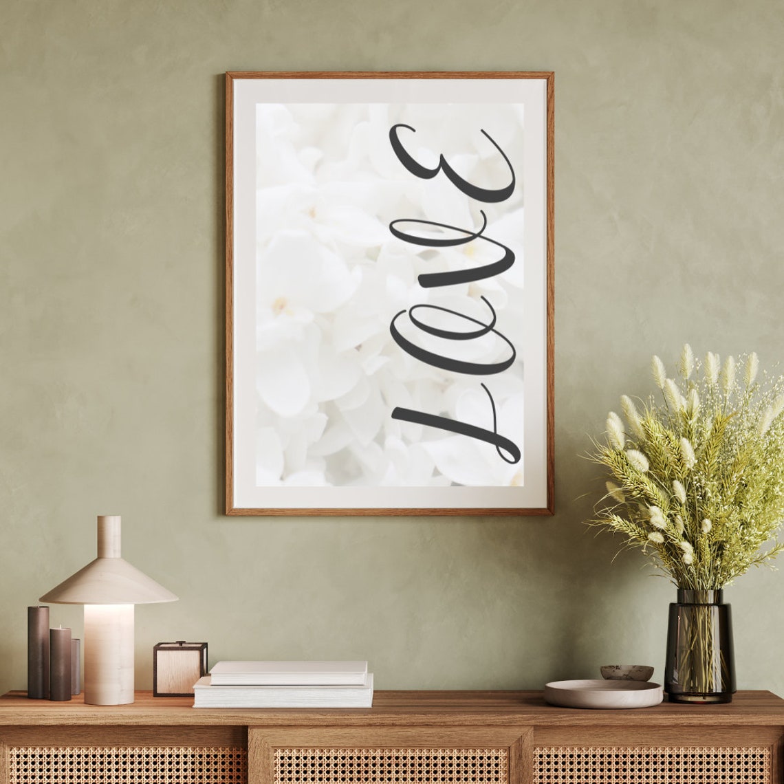 Love Script Over White Flowers Romantic Floral Quote Wall Art - Image 4