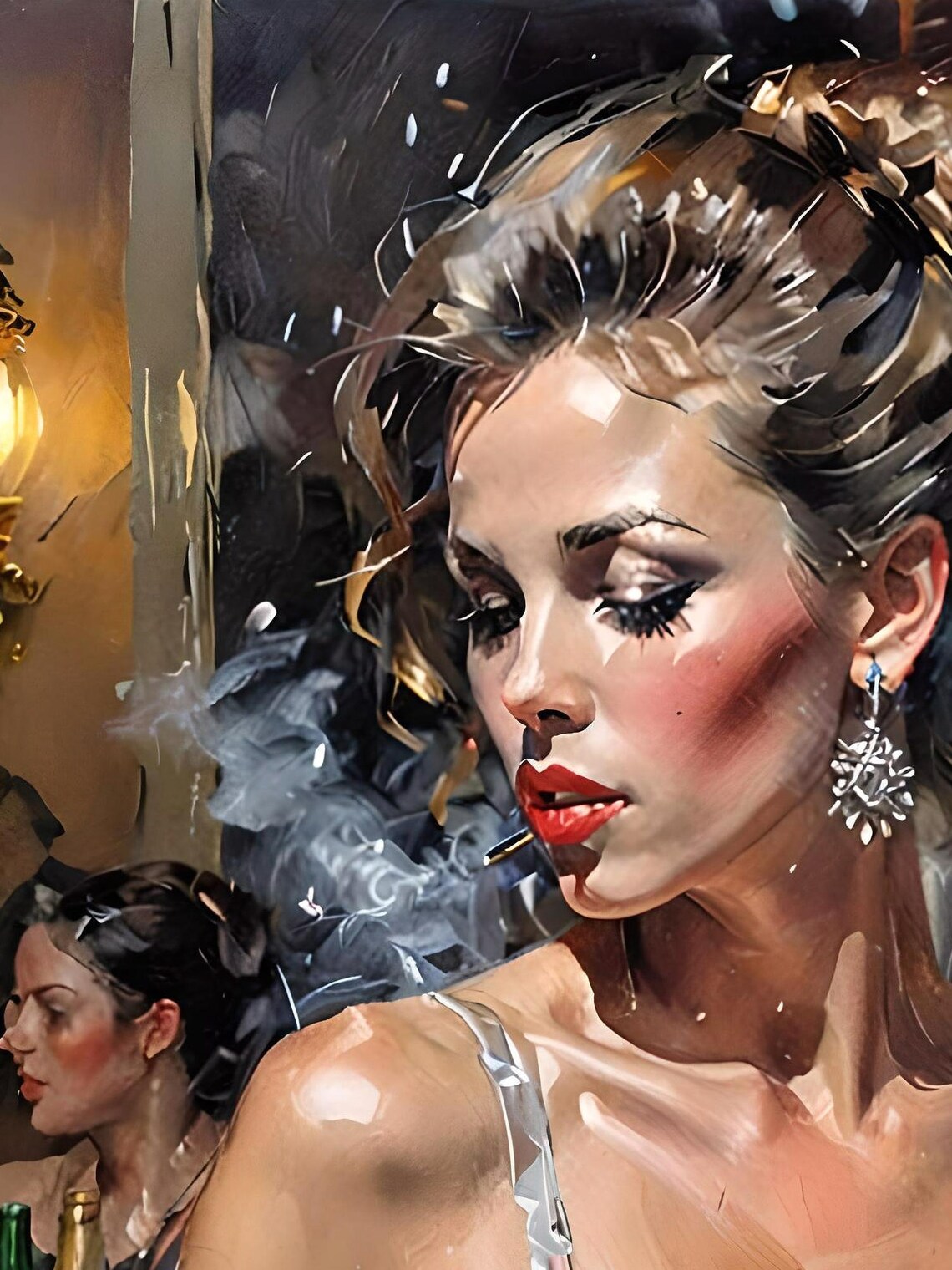 Glamorous Woman Smoking, Vintage Bar Scene Art Print - Image 2