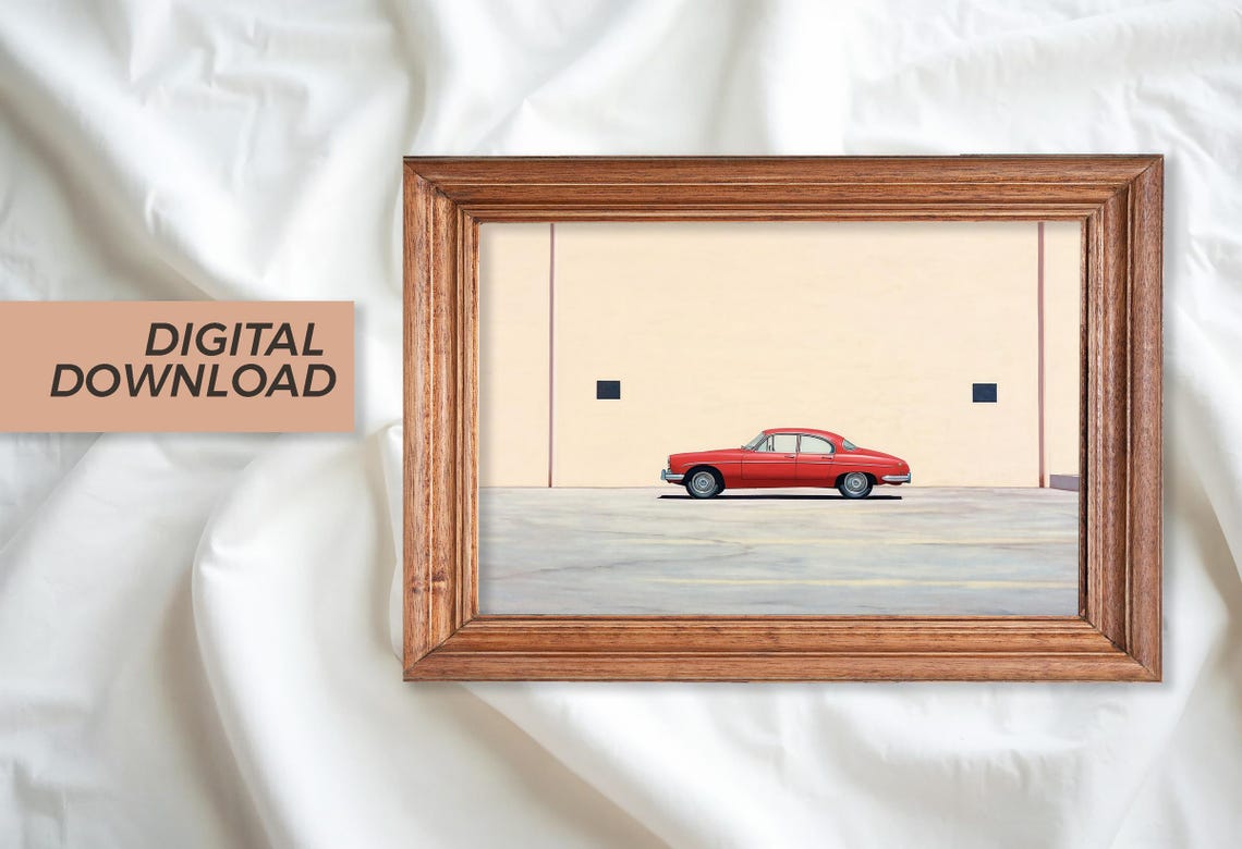 Vintage Red Car, Minimalist Retro Art Print - Image 3