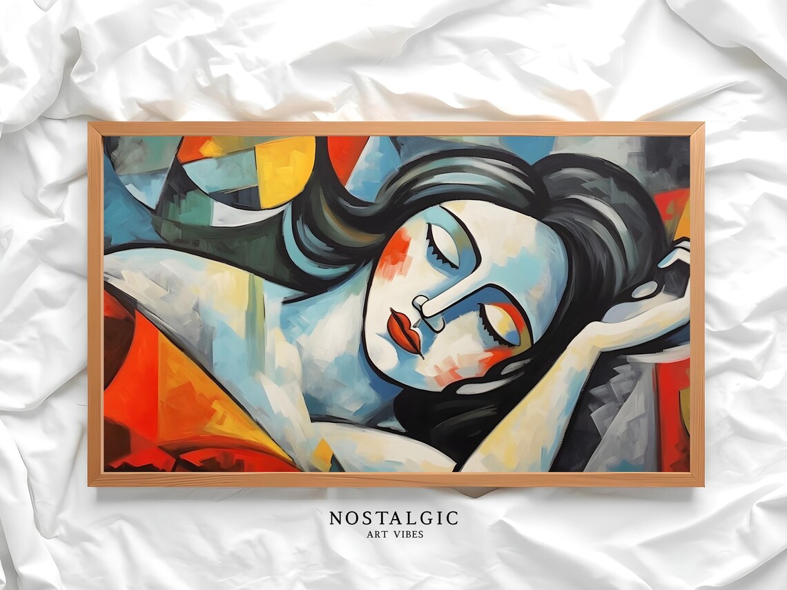 Modern Cubist Sleeping Woman Abstract Geometric Portrait Poster - Image 2