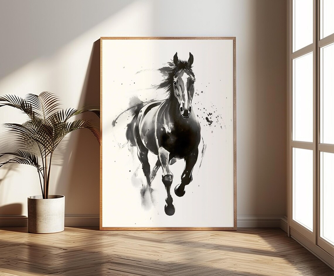 Ink Horse Portrait, Sumi E Minimalist Art Print