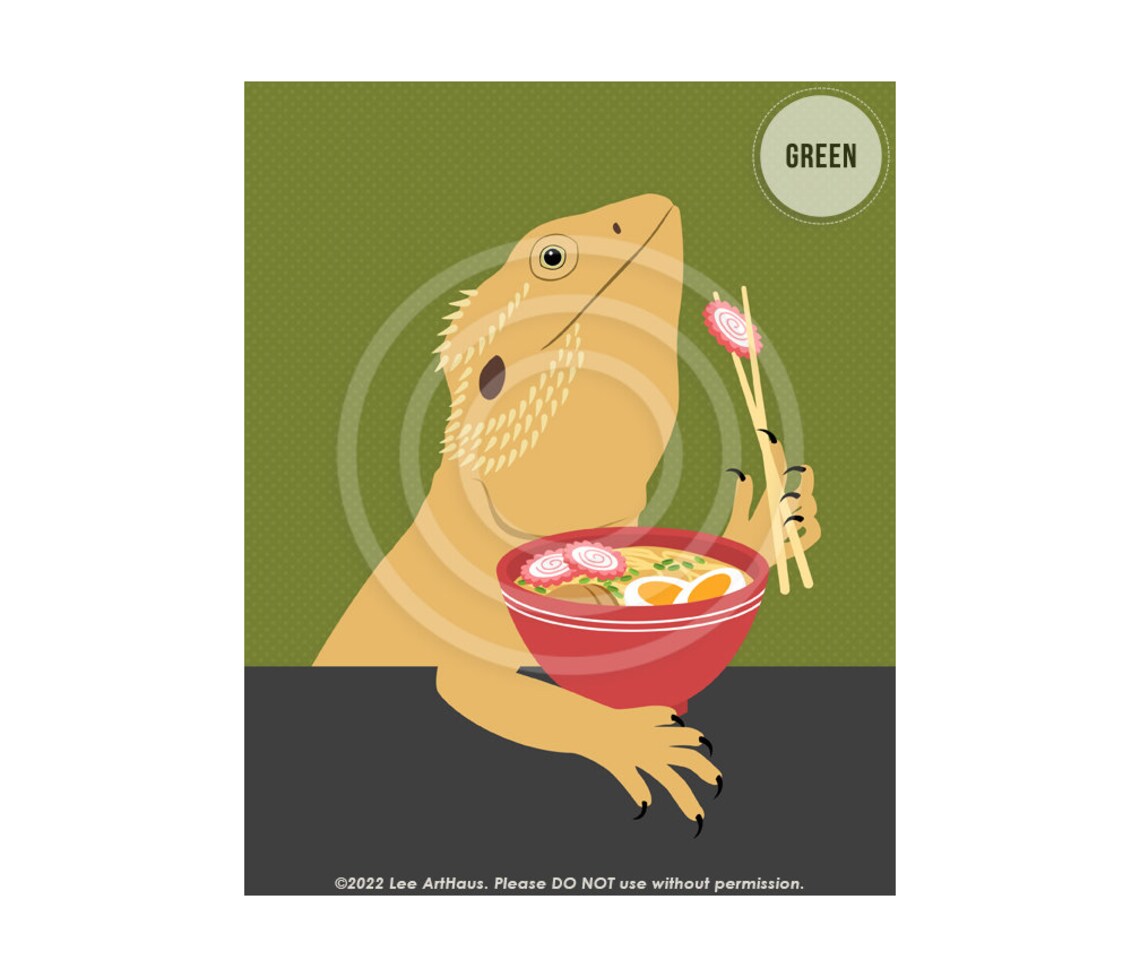 Bearded Dragon Eating Ramen Noodles Chopsticks Funny Pet Poster - Image 3