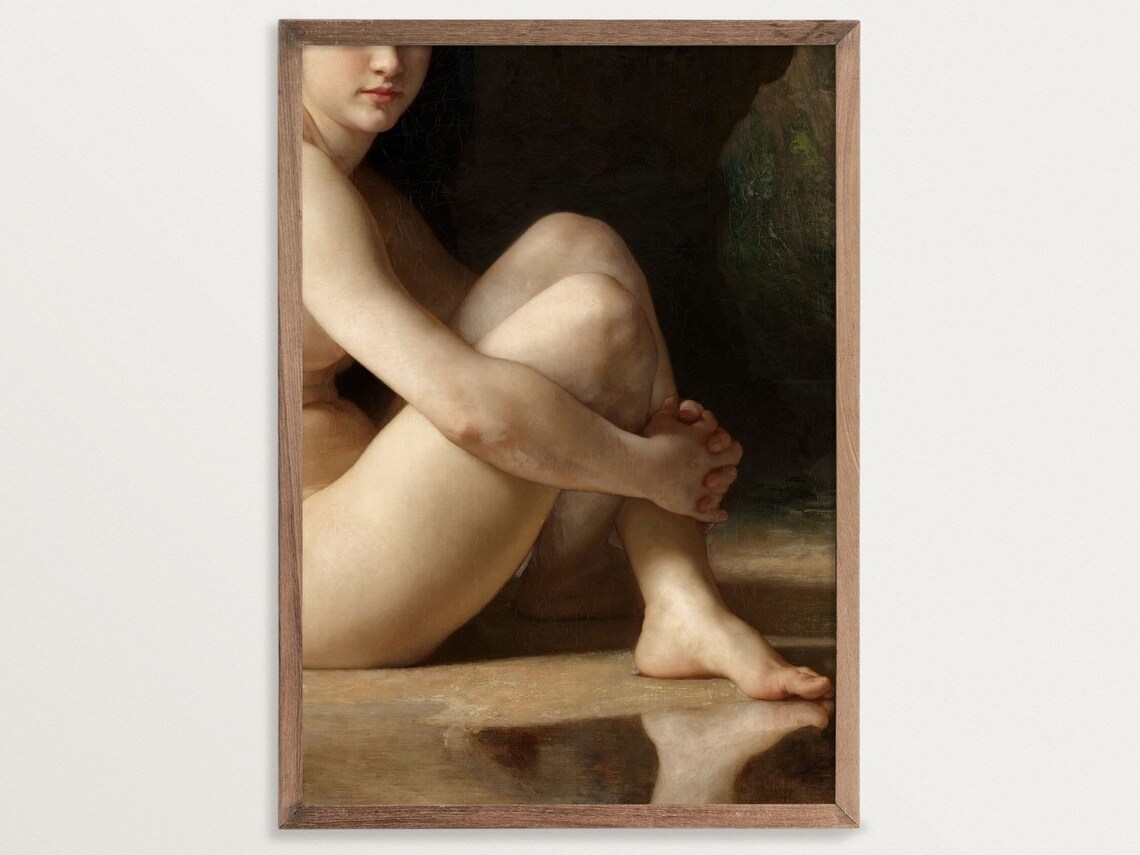 Moody Sitting Nude Vintage Painting Art Print