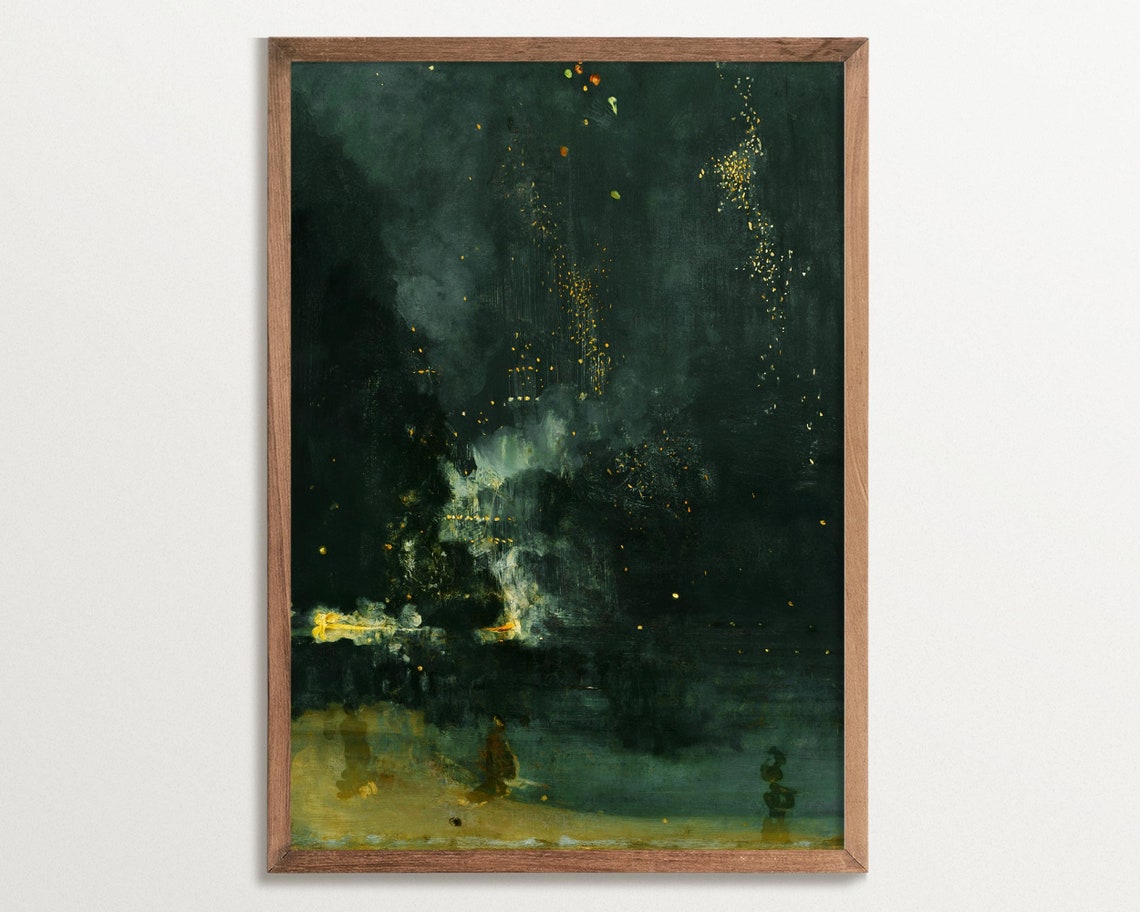 Nocturne Landscape Painting, Vintage Night Sky Art Print