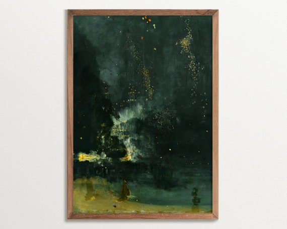 Nocturne Landscape Painting, Vintage Night Sky Art Print