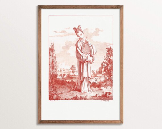 Chinoiserie Red Art Print, Vintage Rococo Poster