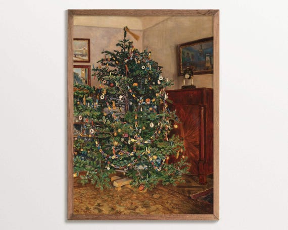 Vintage Christmas Tree Art Print, Traditional Holiday