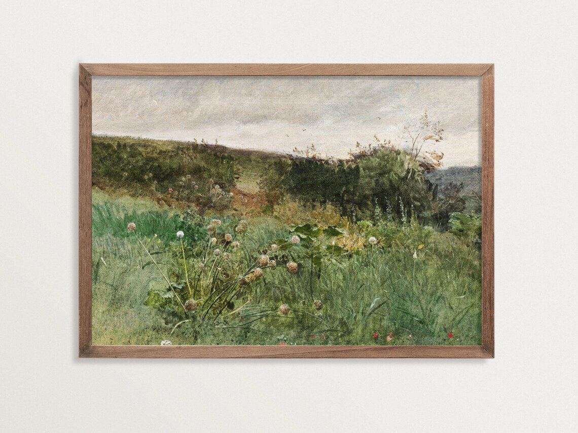 Country Landscape Painting, Farmhouse Meadow Decor