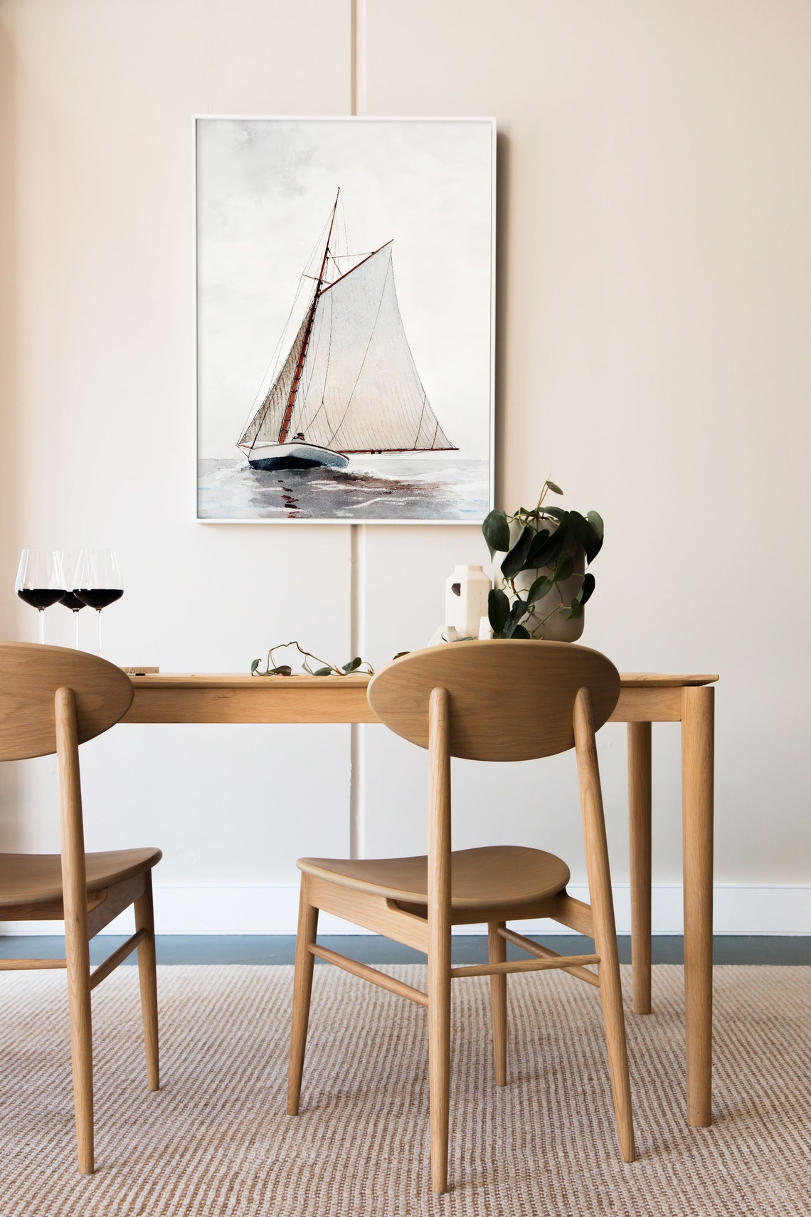 Vintage Sailboat Wall Art Print, Neutral Seascape - Image 2