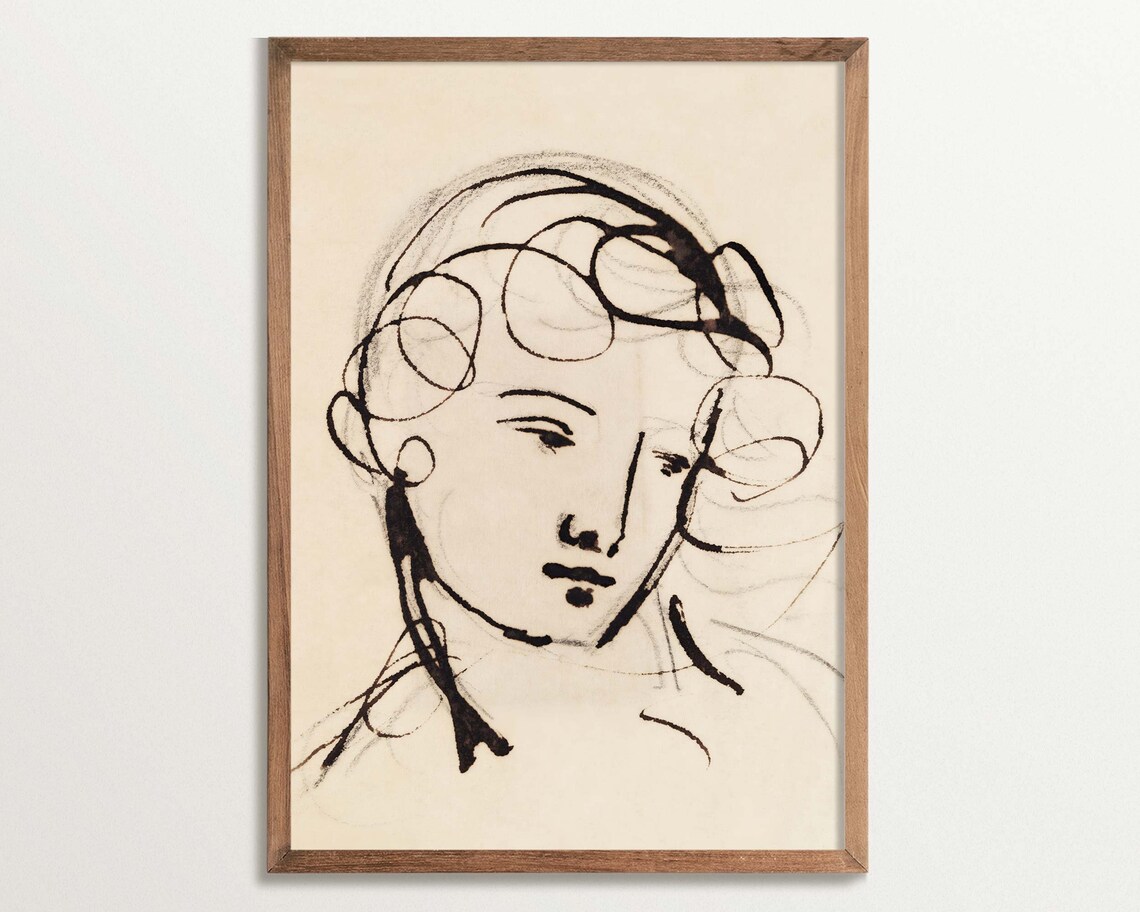 Vintage Portrait Sketch, Light Academia Antique