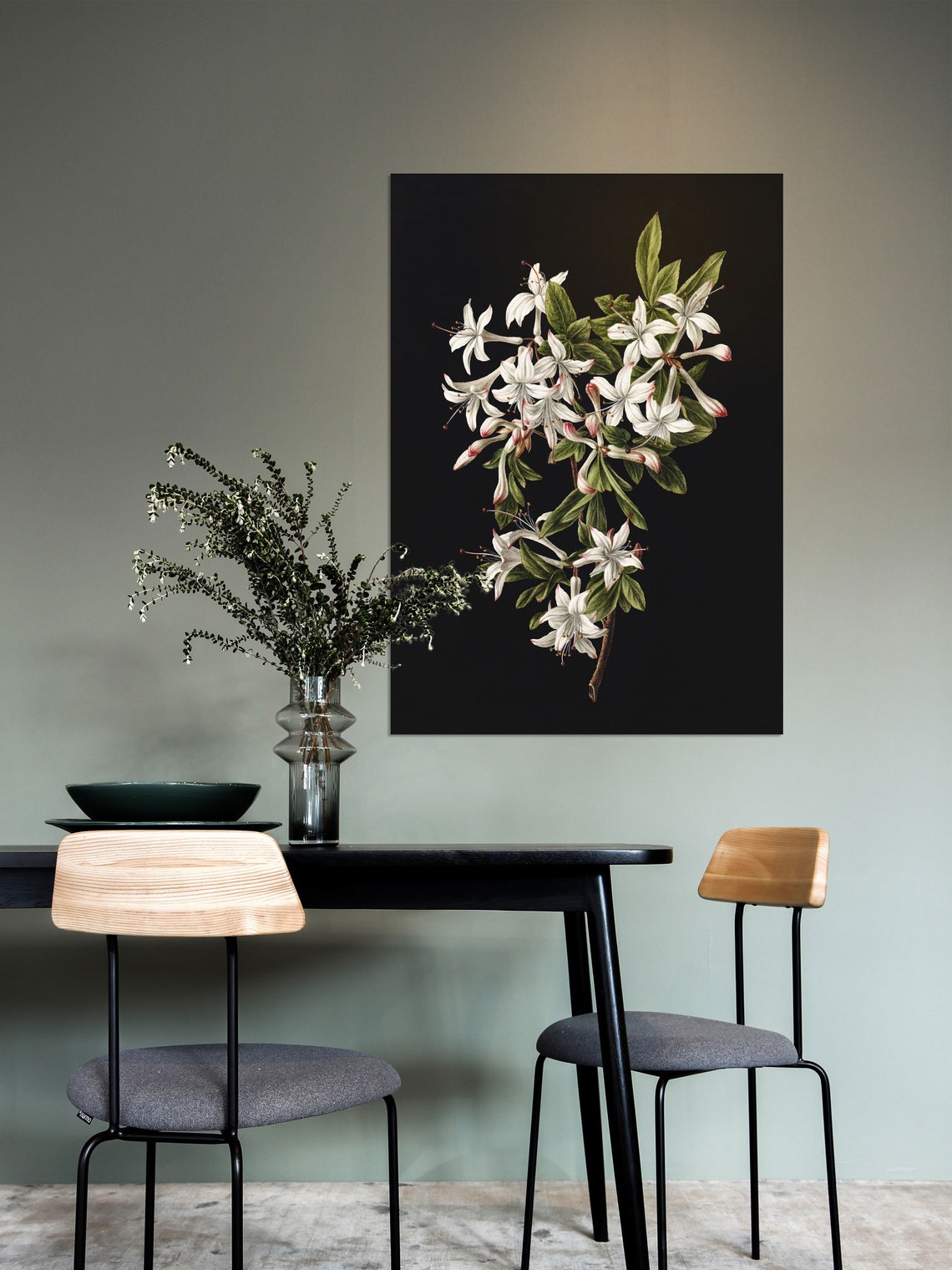 Azaleas in Bloom Botanical Art Print, Dark Academia - Image 2