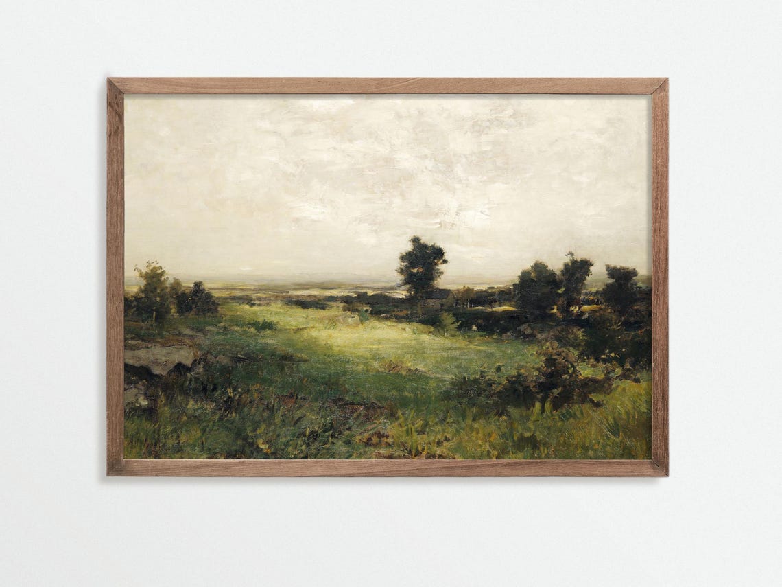 Vintage Countryside Scene Art Print, Pastoral Landscape