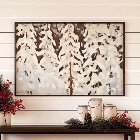 Abstract Snowy Trees Painting Neutral Winter Forest Holiday Poster