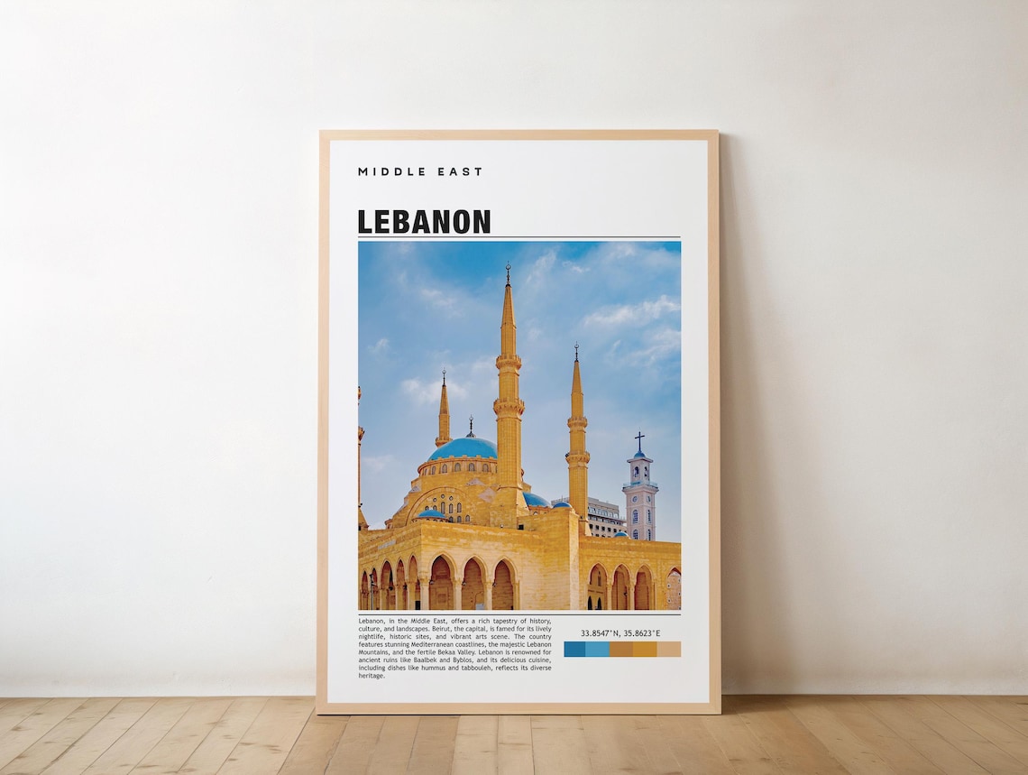 Lebanon Middle East Beirut Mosque Blue Dome Photo Travel Poster