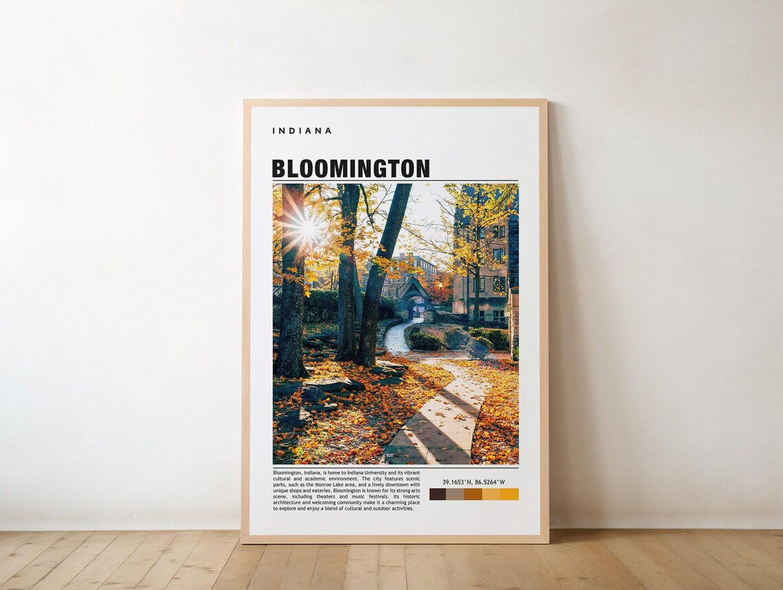 Bloomington Indiana Autumn Leaves Path Fall Foliage Travel Poster