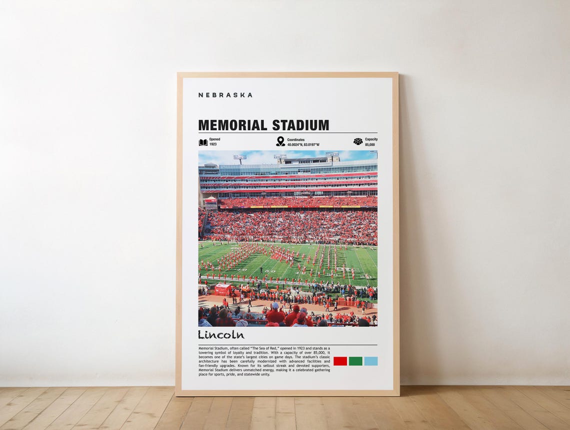 Memorial Stadium Print Nebraska Poster Lincoln Views Art Urban Charm Football Arena Sports Venue City