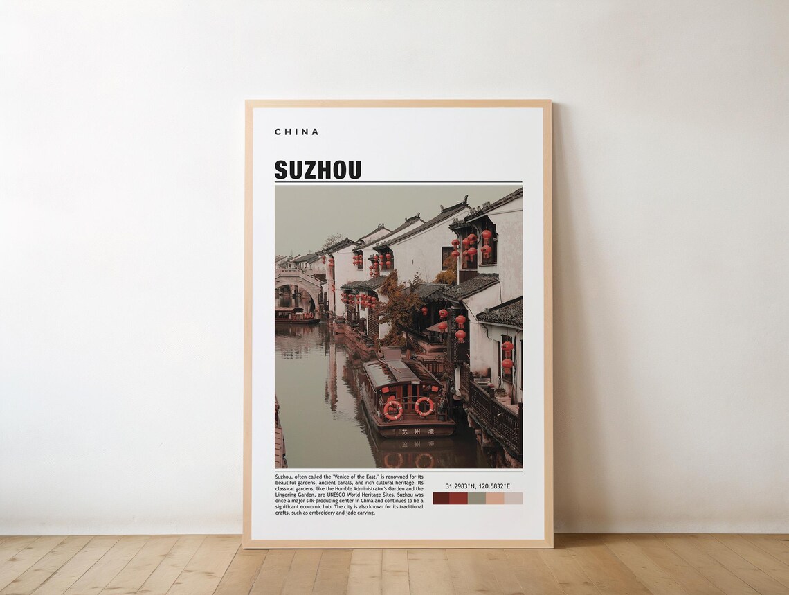 Suzhou China Canal Photo Travel Print Red Lanterns Water Town