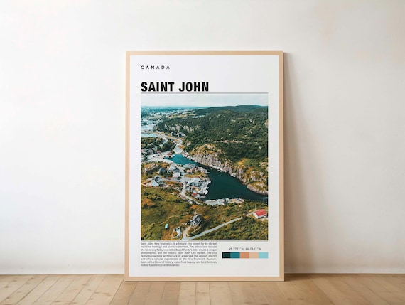 Saint John New Brunswick Canada Travel Poster with Aerial Harbor View