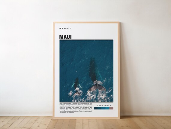 Maui Hawaii Humpback Whales Aerial Ocean Wildlife Travel Art Poster