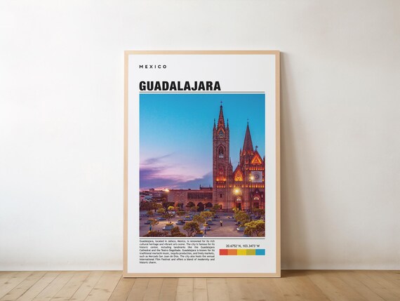 Guadalajara Cathedral Mexico Dusk Plaza City Photo Travel Poster