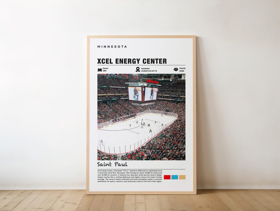 Xcel Energy Center Print Minnesota Poster Saint Paul Views Arena Art Urban Charm Hockey Sports Venue City Landmark