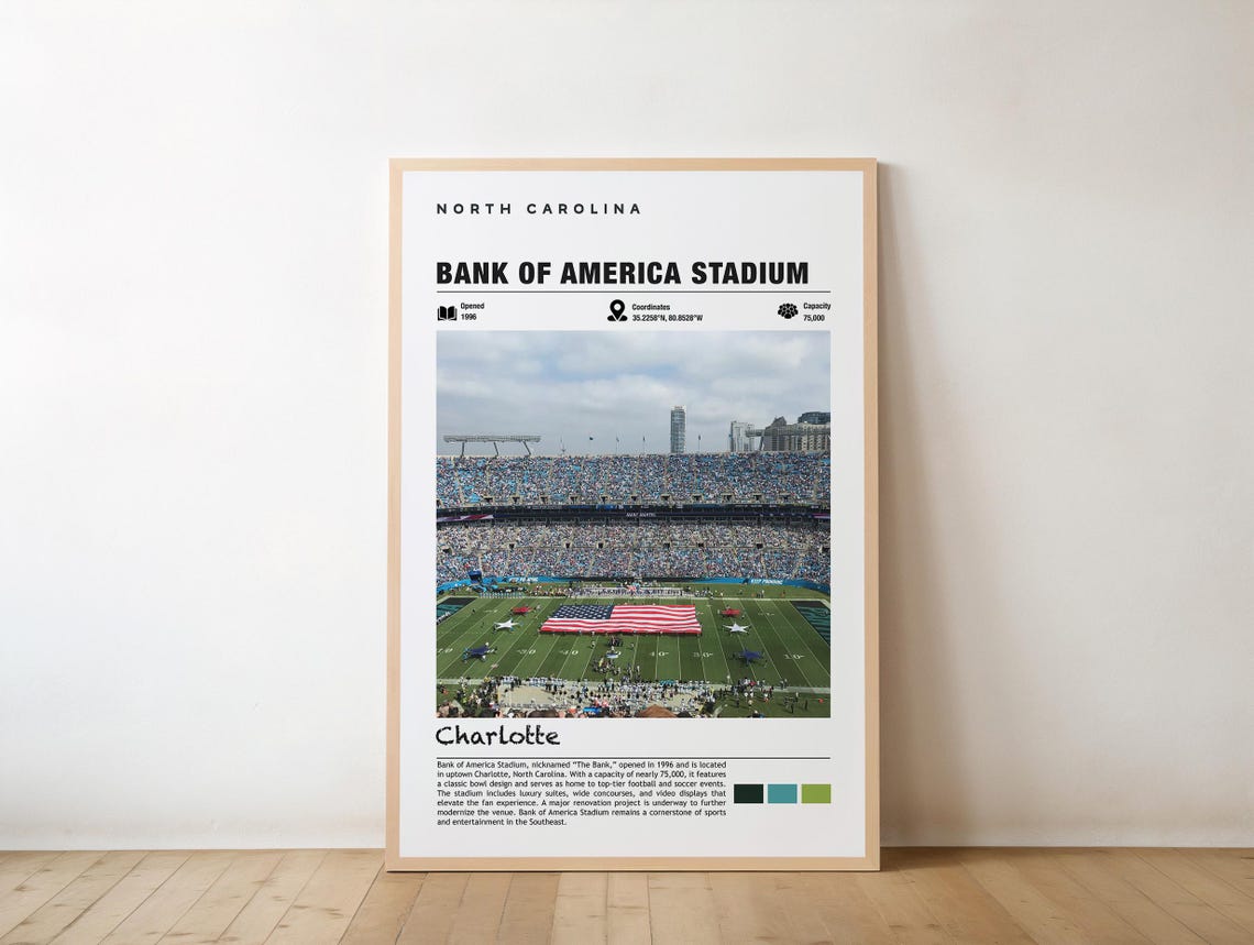 Bank Of America Stadium Print North Carolina Postercharlotte Views Art Urban Charm Football Arena Sports Artcharlotte Poster