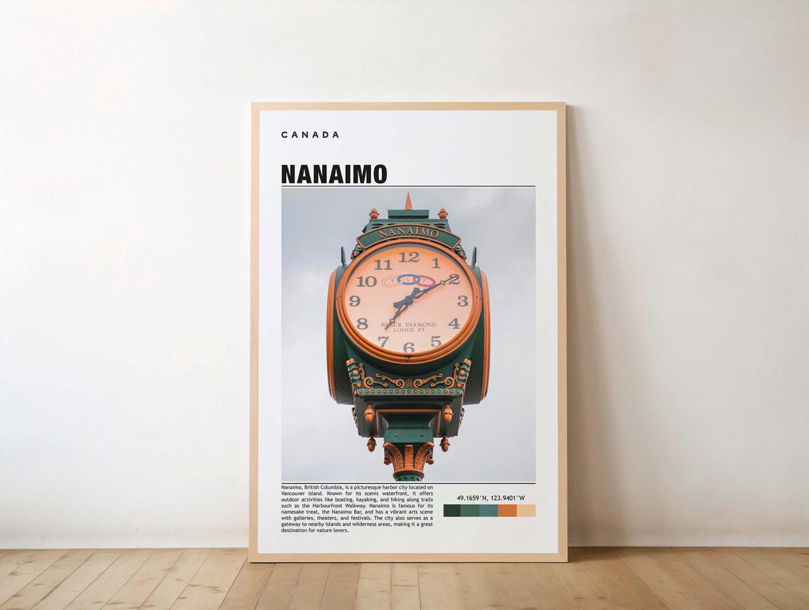 Nanaimo Print Travel Poster Canadian Art Scenic Waterfront Vibrant City Outdoor Adventure Harbour Views Cultural Heritage Island