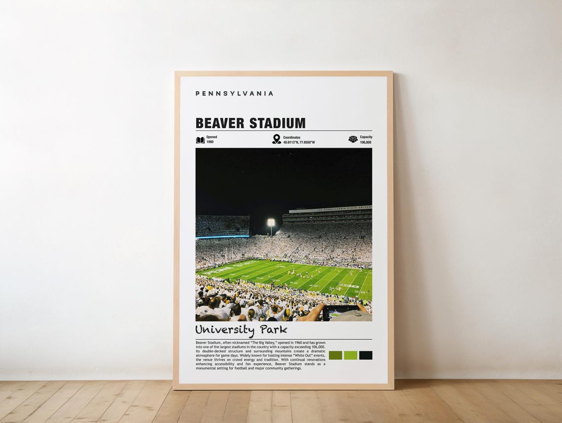 Beaver Stadium Print Pennsylvania Poster State College Views Art Urban Charm Football Arena Sports Venuestate