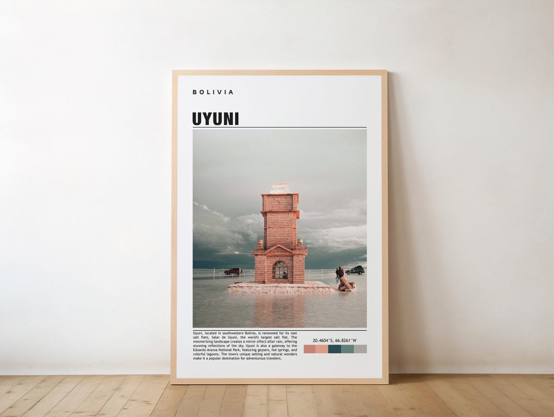 Uyuni Salt Flats Mirrored Sky Brick Tower Bolivia Travel Poster