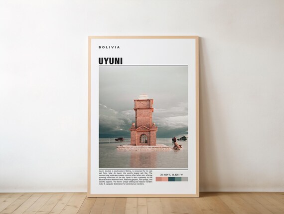 Uyuni Print Bolivia Poster Salt Flats Travel Art Mirror Views Surreal Scene High Desert Scenic Wonder Sky Reflections Flat Beauty