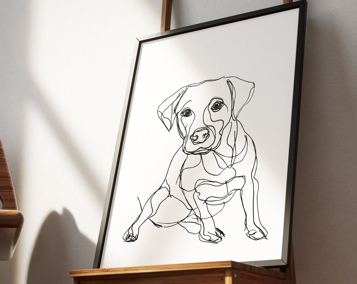 Labrador Relaxed Sprawling Joyful Loose Line Drawing Art Poster