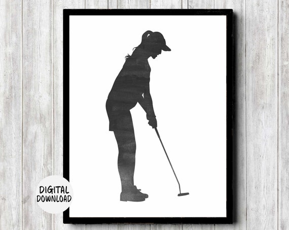 Watercolor Woman Golf Player Silhouette Art Print