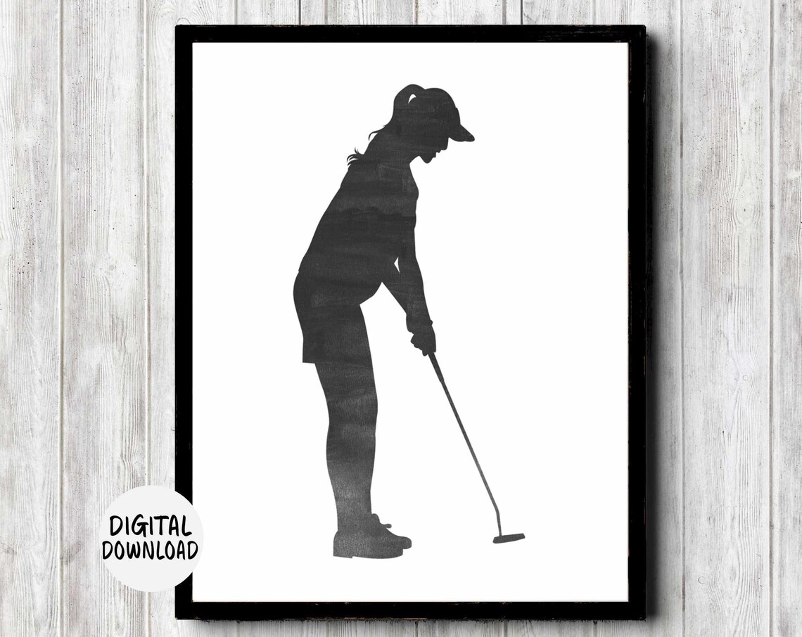 Watercolor Woman Golf Player Silhouette Art Print