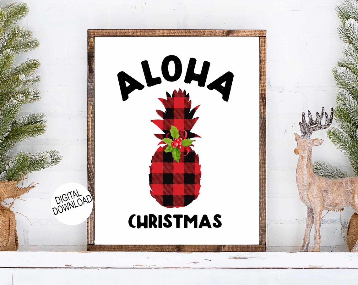 Aloha Christmas Buffalo Plaid Pineapple Tropical Holiday Poster