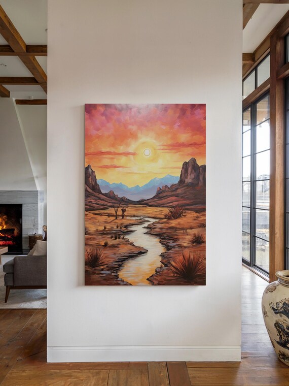 Desert Sunset Wall Art Print Desert Wall Decor Southwestern Decor Western Landscape Art Desert Wall Hanging Nature Oil Painting