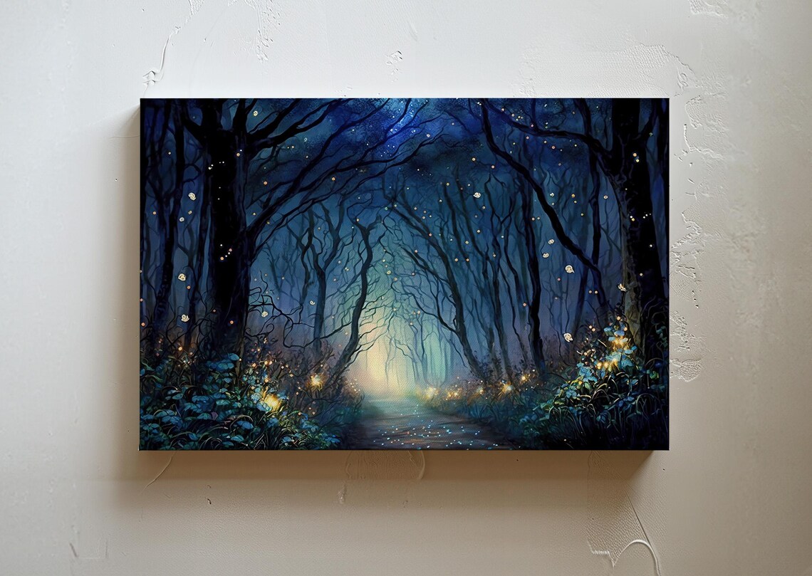 Enchanted Forest Firefly Art Print, Forest Landscape