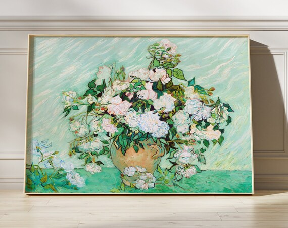 Van Gogh Vase With Pink Roses Print Original Impressionism Artwork Famous Artist Poster Floral Still Art Botanical Flower Art Gift