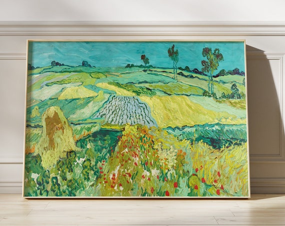 Van Gogh Wheatfields Near Auvers Landscape Poster Nature Inspired Artwork Beautiful Green Art Decor Green Natural Painting Gift For Her