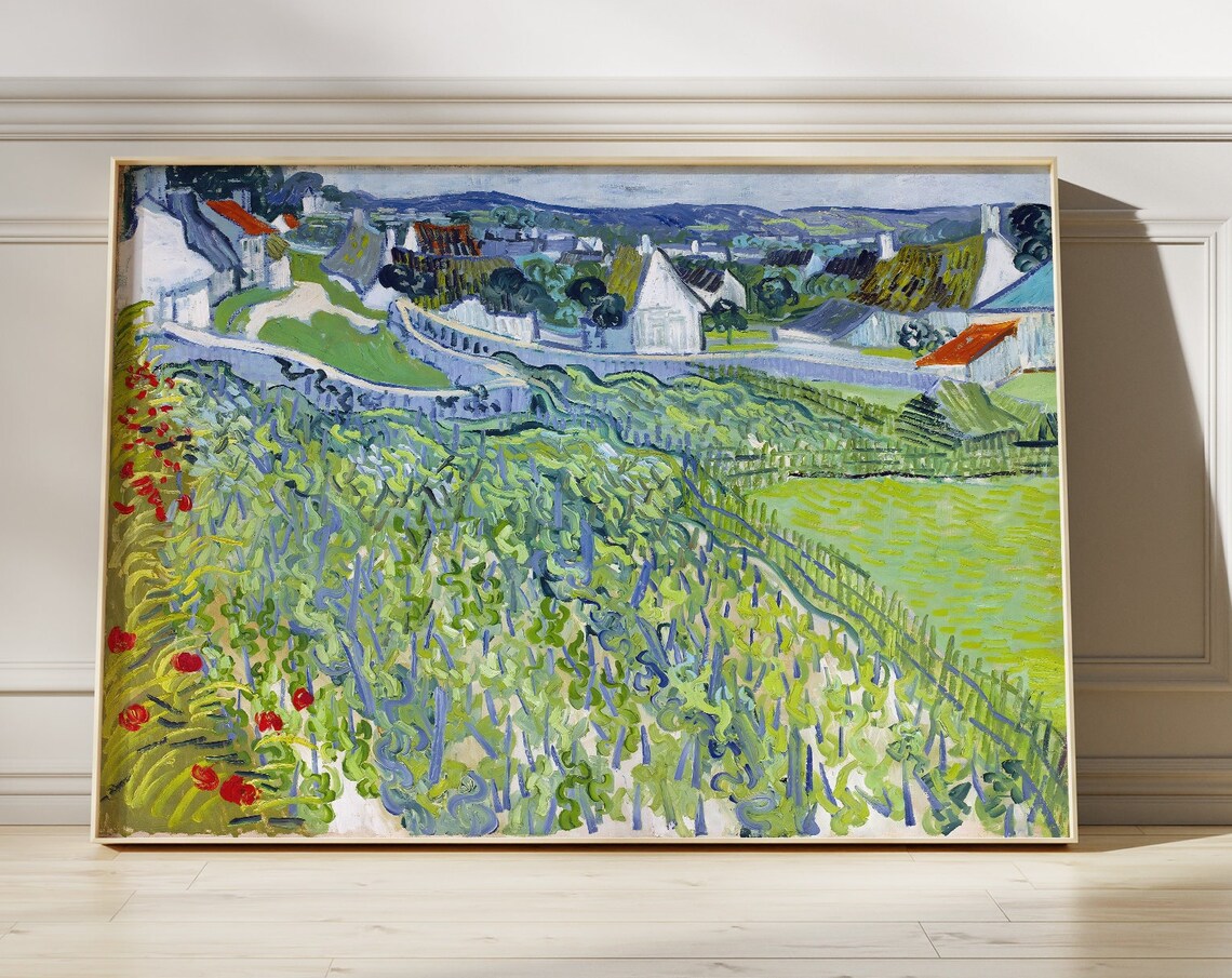 Van Gogh Vineyard View Of Auvers Green Village Countryside Print