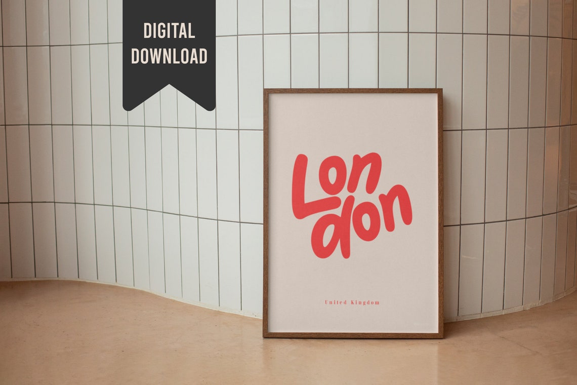 London United Kingdom Red Hand Lettering Typography Travel Poster